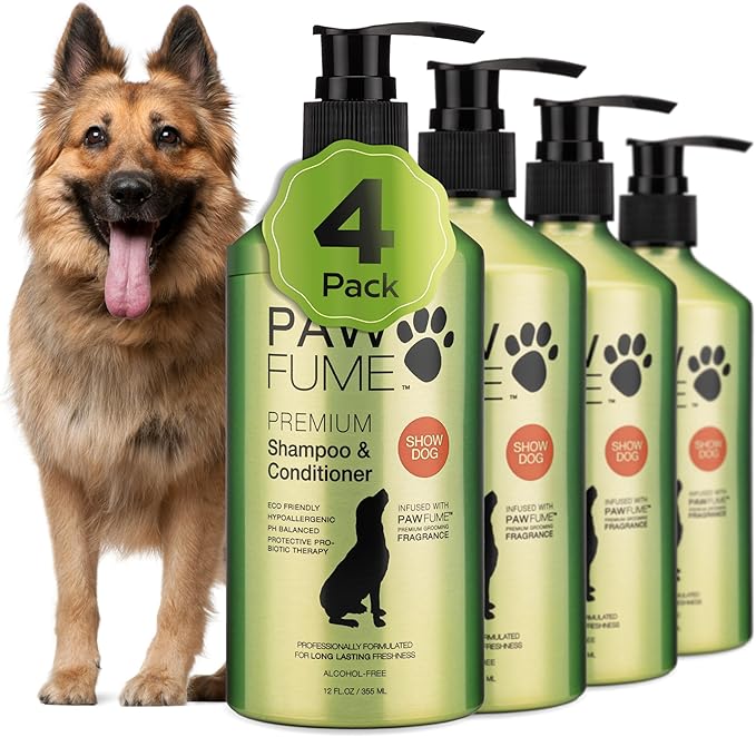 PAWFUME Deshedding Dog Shampoo and Conditioner, Show Dog, 4-Pack  Nourish & Detangle for Silky Soft Coat  Probiotic, Deep-Cleaning, pH-Balanced Formula  Salon-Quality Shampoo for Dogs