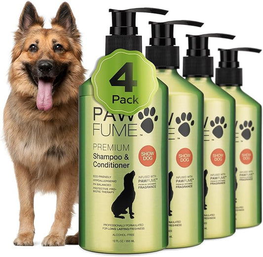 PAWFUME Deshedding Dog Shampoo and Conditioner, Show Dog, 4-Pack  Nourish & Detangle for Silky Soft Coat  Probiotic, Deep-Cleaning, pH-Balanced Formula  Salon-Quality Shampoo for Dogs
