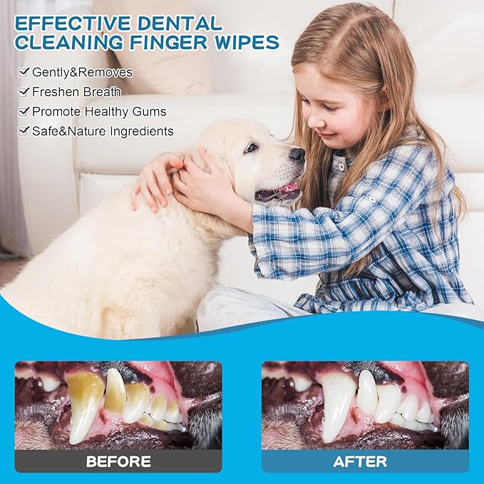 Dog Teeth Cleaning Wipes Nature Pet Dental Finger Wipes for Dogs Cats Remove Bad Breath,Reduce Plaque and Tartar Buildup Disposable Gentle Pet Dental Care-100Ct