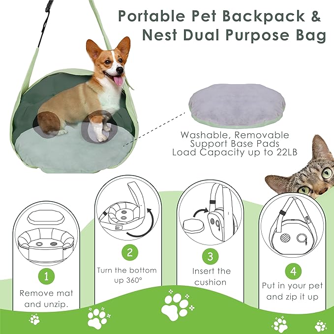 Small Dog Carrier Sling and Pet Nest, Soft-Sided Pet Sling Carrier with Thick Padded, Reversible Puppy Pouch with Breathable Mesh, Adjustable Strap, Dual-use Dog/Cat Travel Bag/Bed for Outdoor（5-22lb）