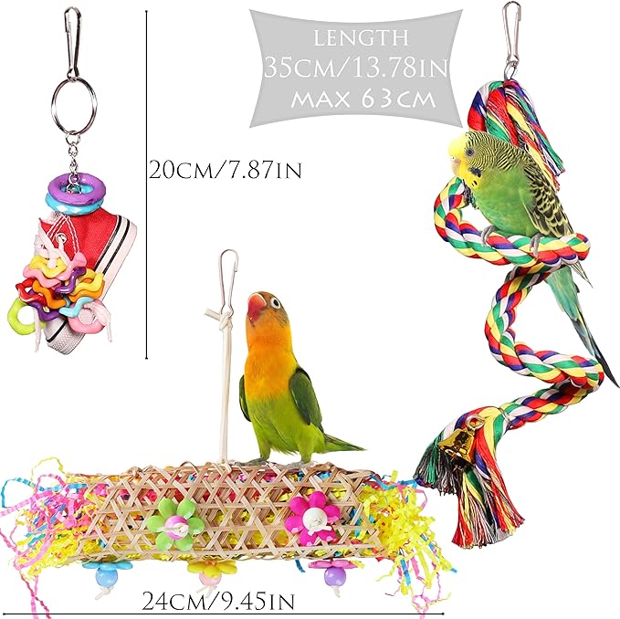Parakeet Bird Shredding Toys, Cockatiel Loofah Foraging Toys Shredder Chewing Toy for Conures, Love Birds, Budgie, Small Parrots