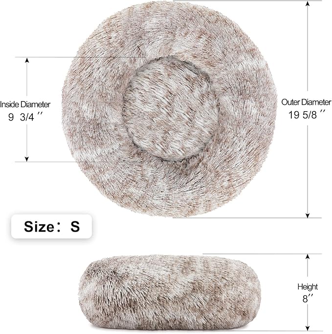 NOYAL Calming Donut Dog Bed for Small to Medium Dogs & Cats - Plush Faux Fur Anti-Anxiety Pet Bed with Machine Washable Cover & Non-Slip Base