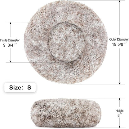 NOYAL Calming Donut Dog Bed for Small to Medium Dogs & Cats - Plush Faux Fur Anti-Anxiety Pet Bed with Machine Washable Cover & Non-Slip Base