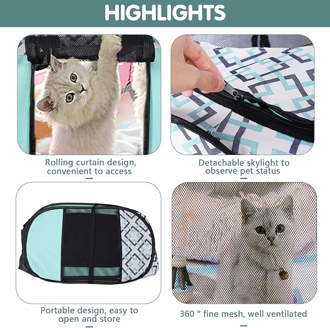 Lucky Monet Foldable Dog Playpen Enclosed Cat Puppy Playpen Indoor Pop Up Pet Animal Playpen Outdoor Kennel Cage Pen Tent for Small Medium Dog Puppy Cat Kitten Rabbit - 29" L x 29" W x 16" H