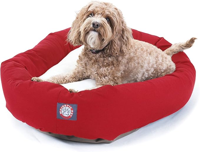32 inch Red & Sherpa Bagel Dog Bed By Majestic Pet Products