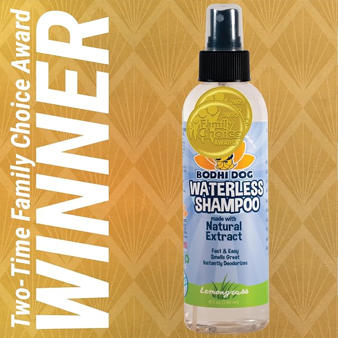 Bodhi Dog Waterless Shampoo for Dogs & Cats - Natural Dry Shampoo, Neutralizes Odor, No Rinse Needed, Safe for All Breeds - Made in USA - Lemongrass Scent (8 Fl Oz)