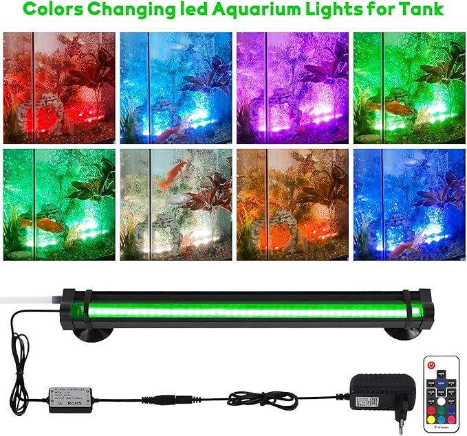 Bubble Fish Tank Light：Ip68 Waterproof Fish Aquarium Lights with Oxygen Boost for 12-17 inch Saltwater Freshwater Tanks -Submersible Led Lights with Remote for Aquatic Pet Plants Lovers