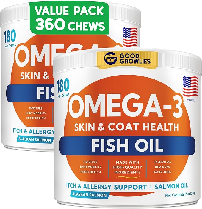 Omega 3 Alaskan Fish Oil Treats for Dogs (360 Ct) - Dry & Itchy Skin Relief + Allergy Support - Shiny Coats - EPA&DHA Fatty Acids - Natural Salmon Oil Chews - Alaskan Salmon Flavor