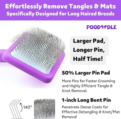 Dog Slicker Brush, Grooming Brush for Poodle, Doodle, Goldendoodle & All Long Haired Dogs, Long Pin Wood Brush Pefect for Dematting & Detangling, Effortless Grooming Pet Hair At Home - Large