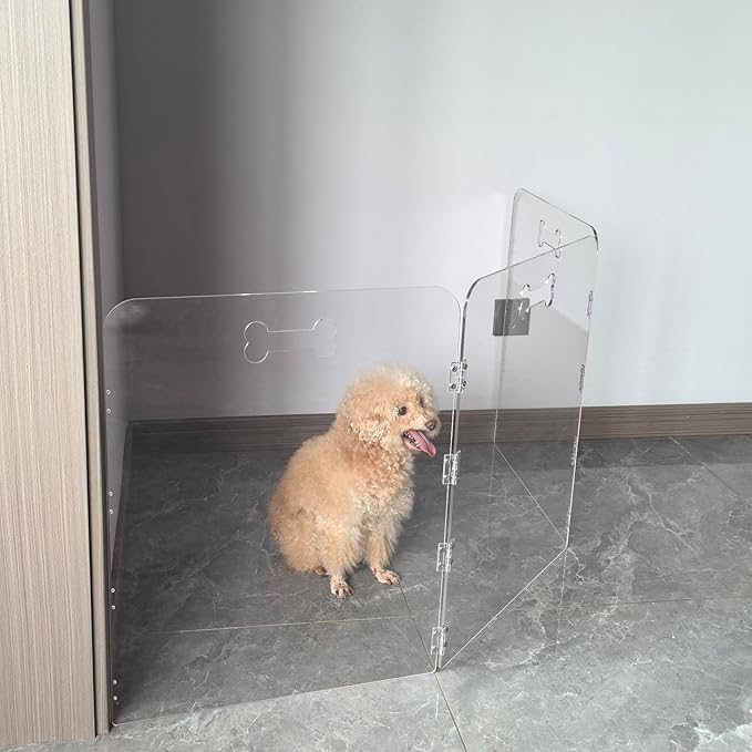 Acrylic Dog Playpen for House 3 Panels 60" W x 24" H Pre-Assembled Foldable Clear Dog Gate Indoor with Handles, Free-Standing Pet Fence for Doorways Dog Pen for Small Dogs Puppy Cat Rabbit