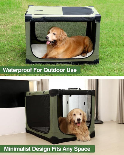 30 Inch Collapsible Travel Dog Crate for Medium Large Dogs, Portable Dog Crate 4-Door Foldable Soft Kennel with Chew-Proof Mesh Windows for Indoor & Outdoor Travel,with Storage Bag,Green