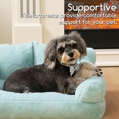 Hollypet Fluffy Plush Pet Cat Couch Sofa Soft Calming Pet Dog Sofa Beds for Medium Small Cats and Dogs, Mint Green