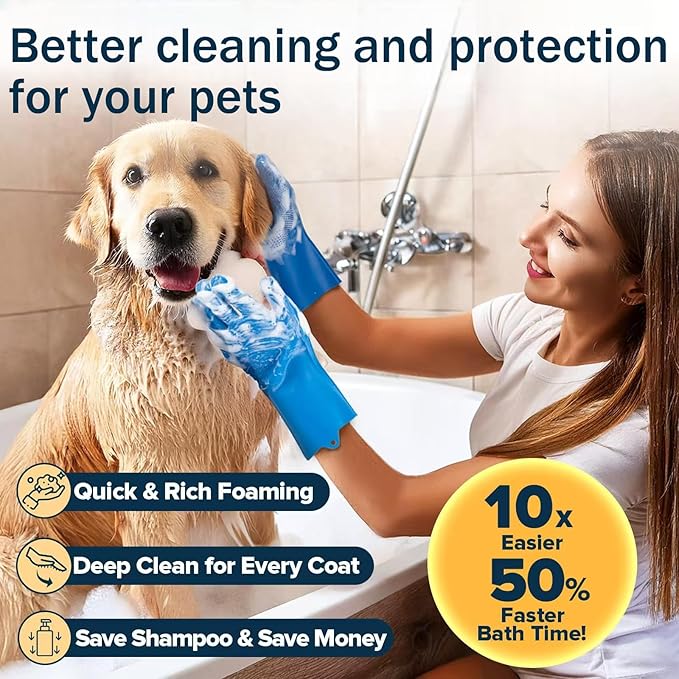 6PCS Pet Grooming Kit for Dogs & Cats - Dog Bath Gloves with Silicone Massage Brush, Gentle Washing Supplies for Shedding, Bathing, and Teeth Cleaning | Hypoallergenic & Waterproof Design