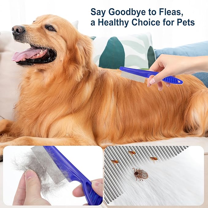 9 Pcs Dog and Cat Grooming Kit, Self-Cleaning Depilatory Comb, Finger Toothbrush and Bath Brush, Complete Pet Care Tool Kit for Long and Short Hair Dogs and Cats, for Clean Teeth and Skin