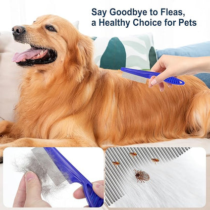 9 Pcs Dog and Cat Grooming Kit, Self-Cleaning Depilatory Comb, Finger Toothbrush and Bath Brush, Complete Pet Care Tool Kit for Long and Short Hair Dogs and Cats, for Clean Teeth and Skin