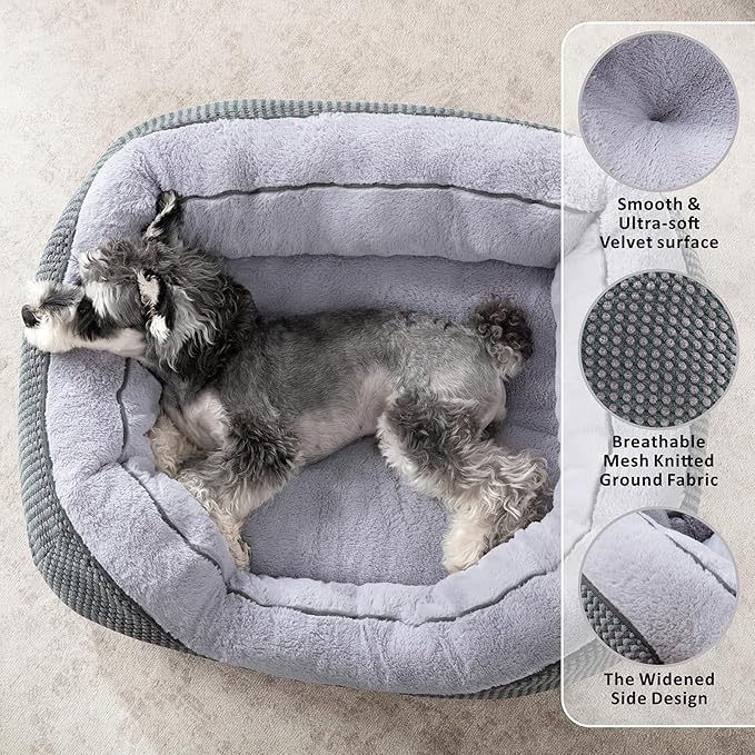INVENHO Dog Beds for Small Medium Dogs Washable, Calming Dog Bed Small Size Dog, Orthopedic Dog Bed, Warming Soft Calming Sleeping Puppy Bed Durable Pet Bed with Anti-Slip Bottom S Plus(25"x21"x8")
