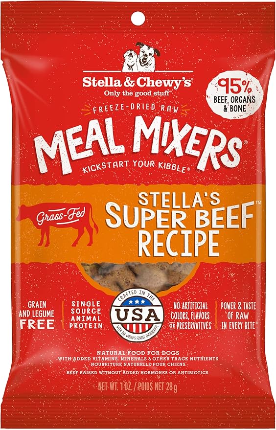 Stella & Chewy's Freeze Dried Raw Super Beef Meal Mixer  Dog Food Topper for Small & Large Breeds  Grain Free, Protein Rich Recipe  1 oz Bag