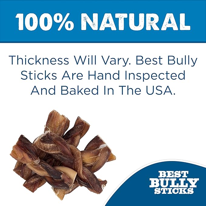 Best Bully Sticks 4-5 Inch Braided Bully Sticks - 1 lb (Pack of 1) - Natural, Easily Digestible, Limited Ingredient, Rawhide Alternative, Free-Range Grass-Fed