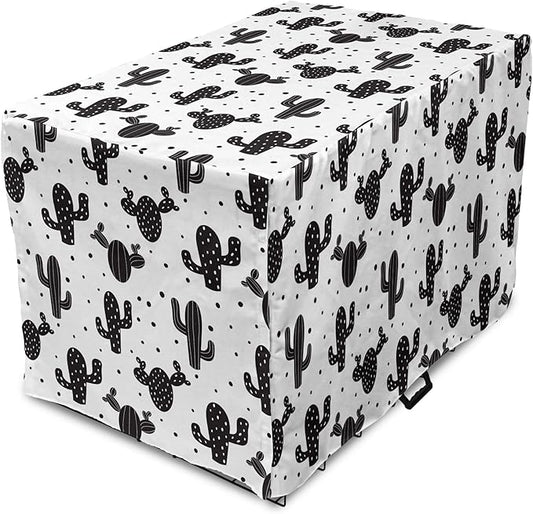 Ambesonne Cactus Dog Crate Cover, Monochrome Saguaro Succulent Botanical Continuous Pattern Plain Background, Easy to Use Pet Kennel Cover for Medium Large Dogs, 48 Inch, Charcoal Grey