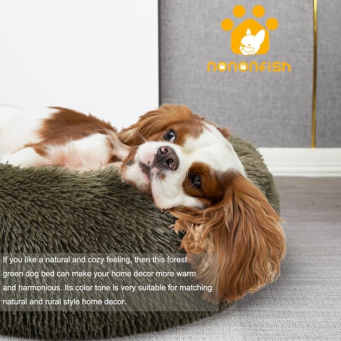 Puppy Bed for Calming Dog 23 Inches Green Anti-Anxiety Donut Dog Bed for Small Medium Dogs Washable Fuzzy Dog Bed Fits up to 15 lbs Pets Beds for Small Dog
