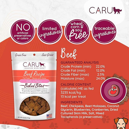 Caru - Soft n Tasty Baked Bites - Beef Bites Dog Treats - Flavorful Training Treats - 4 oz Bags - Pack of 3