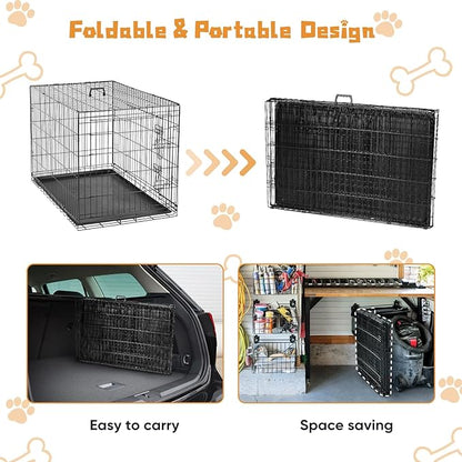 DUMOS Dog Crate, 36 Inch Medium Double Door Dog Cage with Divider Panel and Plastic Leak-Proof Pan Tray, Folding Metal Wire Pet Kennel for Indoor, Outdoor, Travel