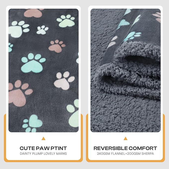 Luciphia Waterproof Pet Blankets for Couch Sofa Bed Cover Liquid Pee Proof Washable Soft Fluffy Large Dog Blanket Reversible Furniture Protection Grey Paw Thicken X-Largeï¼85" x 57"ï¼