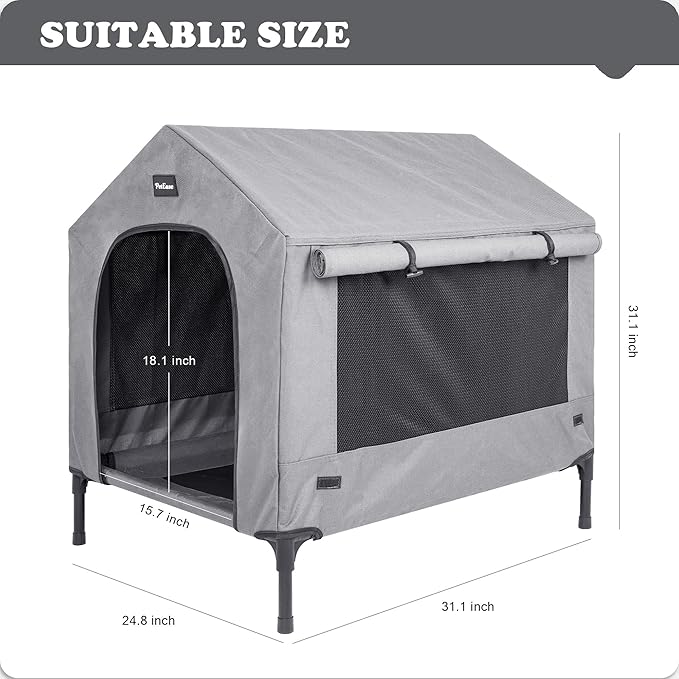 2 in 1 Dog House,Elevated Dog Bed with Removable Cover, Indoor & Outside Puppy Shelter Cot,Raised Dog Bed for Small Dogs & Cats (Grey, Small)