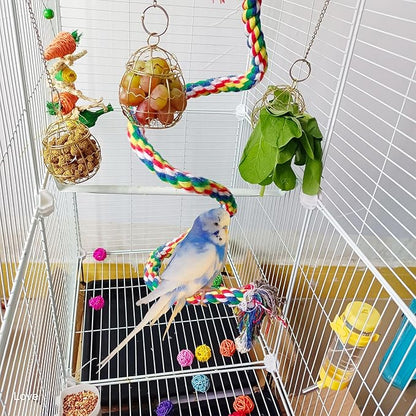 Bird Rope Perch,Birds Perch,Bird Perches for cage,Parakeet perches,Rope Perch for Conures,Parrot,Cockatiel,Lovebird,Budgerigar,Bird cage Accessories,Chew Toys