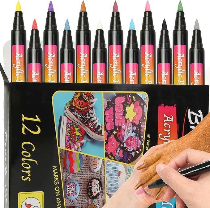 Dog Nail Polish Pens, 12 Colors Nail Polish Set Pet Pens Quick Dry, Dog Claw Care Nail Polish, Waterproof Acrylic Paint Pens for DIY Pet Nails, Odorless, Easy to Apply
