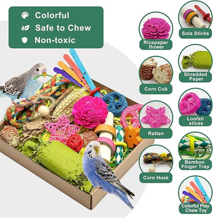 Natural Bird Toy Foraging Parrot Shredding Toys Box Conure Chewing Toys for Cockatiel Lovebird Parakeet Budgie Small-Medium Birds (Colorful)