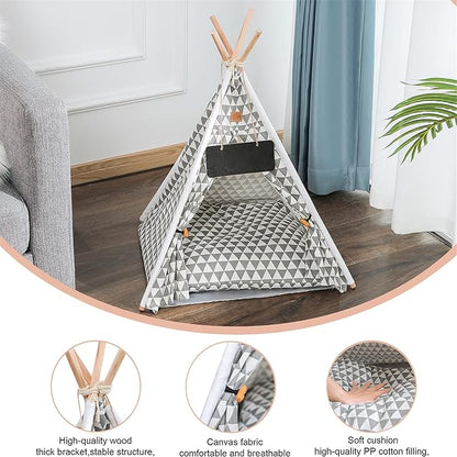 Pet Teepee, Portable Pet Tents for Small Dogs or Cats, Puppy Sweet Bed Washable Dog or Cat Houses with Cushion(Grey2,24)