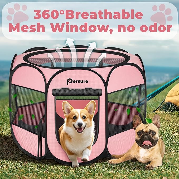 Dog Cat Playpen Indoor Outdoor for Puppy Pet Dogs Cat Recovery After Surgery, Dog Tent Crates Cage Indoor/Outdoor, Portable Pop Up Dog Kennel with Carrying Case for Travel (Premium Pink, Medium)