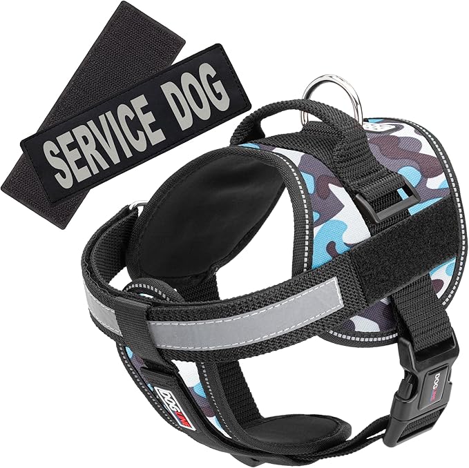 Dogline Unimax Service Dog Harness Vest with Removable Service Dog Patches Adjustable Straps Breathable Neoprene for Medical Identification Training Dogs Girth 22 to 30 in Blue Camo