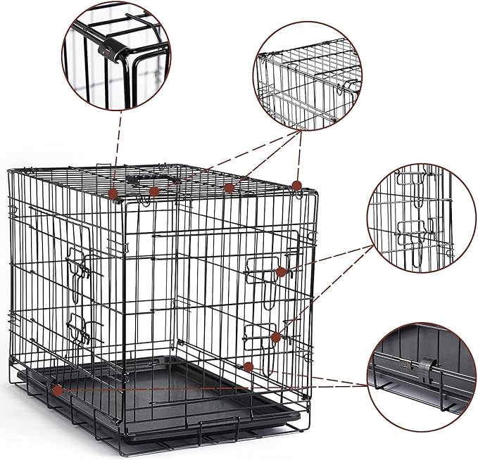 DONORO Dog Crates for Small Size Dogs Indoor Double Door Dog Kennels & Houses for Puppy and Cats, Collapsible Metal Contour Dog Cages (42-Inch Kit)