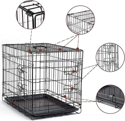 DONORO Dog Crates for Small Size Dogs Indoor Double Door Dog Kennels & Houses for Puppy and Cats, Collapsible Metal Contour Dog Cages (42-Inch Kit)
