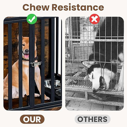 Rovibek Dog Crate Furniture for Large Dogs, 38.58 Inch, Large Dog Kennel Indoor with 2 Removable Dog Bowls, Flip-Up Top Opening and Wheels, Medium Dog Crate, Brown