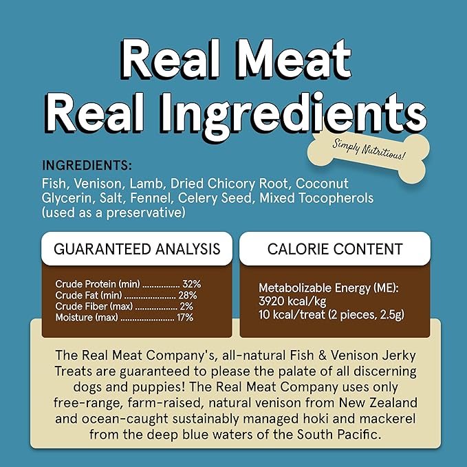 Real Meat Dog Treats - Three 12oz Bag of Bite-Sized Air-Dried Fish & Venison Jerky for Dogs - Grain-Free Jerky Dog Treats Made with 95% All-Natural, Human-Grade, Free-Range Venison & Ocean-Caught Fish
