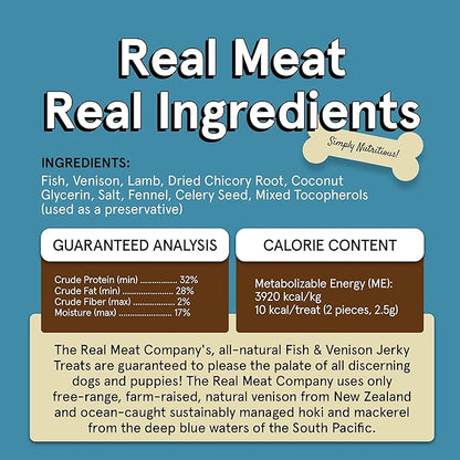 Real Meat Dog Treats - Three 12oz Bag of Bite-Sized Air-Dried Fish & Venison Jerky for Dogs - Grain-Free Jerky Dog Treats Made with 95% All-Natural, Human-Grade, Free-Range Venison & Ocean-Caught Fish