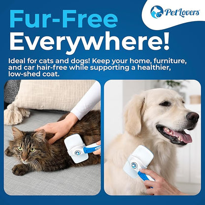 PetLovers EzSlicker Self-Cleaning Brush - Dog Brush for Shedding, Gentle Slicker Brush for Cats, Tangle-Free Grooming Comb with Soft Bristles & Ergonomic Handle for Stress-Free Grooming