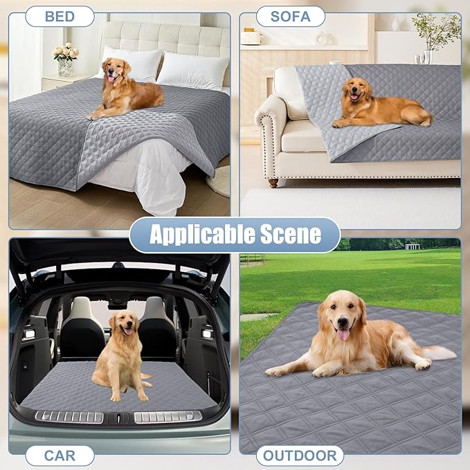 Smiry Waterproof Dog Blanket, Reversible Dog Bed Cover Pet Blanket, Soft Couch Cover for Dogs Washable, Bed Couch Sofa Furniture Protector for Puppy Cat Kids (52"x82", Grey/Light Grey)