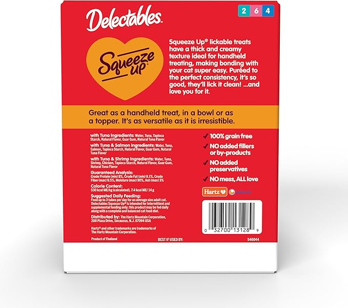 Delectables Squeeze Up Seafood Variety Pack, Creamy Squeezable Puree, Lickable Wet Cat Treats, Grain Free, No Added Fillers, No by-Products, No Added Preservatives, 0.5 Ounces Tube, 72 Tubes Total