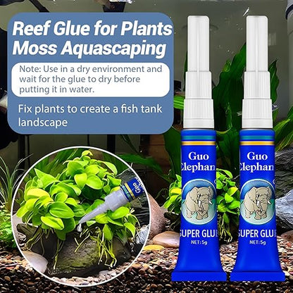 Aquarium Glue Fish Safety, 2Pcs Coral Reef Glue for Plants Moss, Coral, Stone, Wood Aquascaping, Quick Drying (2)