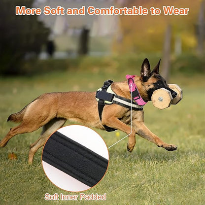 KCUCOP Tactical Dog Collar, Heavy Duty Dog Collar with Handle and Metal Buckle, Military Thick Dog Collars for Medium and Large Dogs(Pink-L-Reflective, 1 Patch)