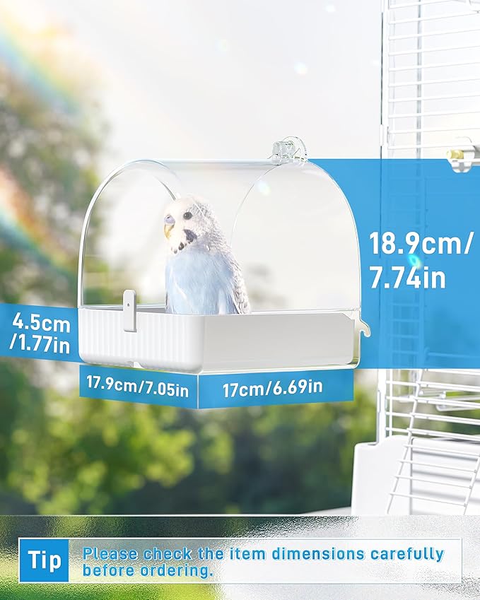 BUCATSTATE Hanging Bird Bath for Cage with Cover, 3 in 1 Multifunction Bird Bath/Bowl/House, Bird Cage Accessories Suitable for Small to Medium Birds, Like Lovebirds, Finches, Parakeets, Mannikin