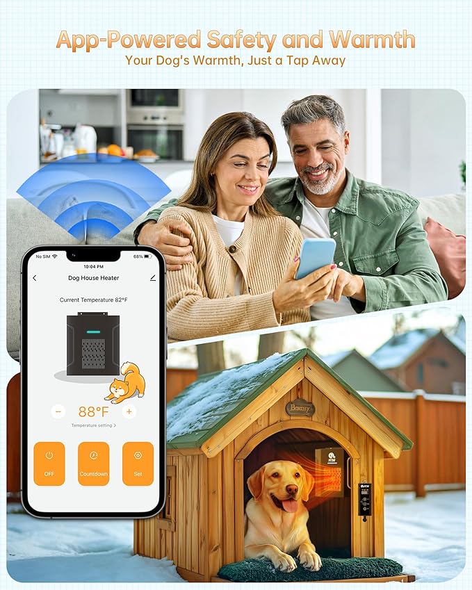 Dog House Heater, Pet House Heater with Thermostat & WiFi APP Remote Control, 300W Safe Dog Heaters for Outside Dog House Cat Outdoor with Adjustable Temp & Timer & 6FT Anti Chew Cord, Easy to Install