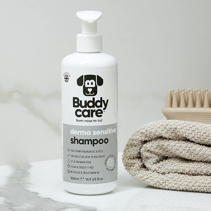 Derma Sensitive Dog Shampoo by Buddycare | Dry Skin & Itchy Skin Relief for Smelly Dogs | Deep Cleansing for Dogs Puppy Sensitive Skin | Dog Shampoo & Conditioner | with Aloe & Vitamin B5 (16.90oz)