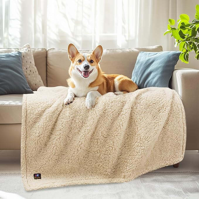 Luciphia Waterproof Pet Blanket for Medium Large Dogs Soft Cat Sherpa Calming Thick Cover Leakproof Cozy Puppy Sofa Bed Car Couch Protector(Beige,41x31 inches)