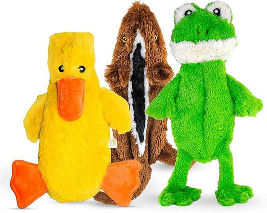 FGA MARKETPLACE Duck-Frog-Squirrel Flat NO Stuffing NO Squeak Plush Dog Toy, Funny Style Will Entertain Your Dog for Hours, Recommended for Small and Medium Dog 21 INCH Long
