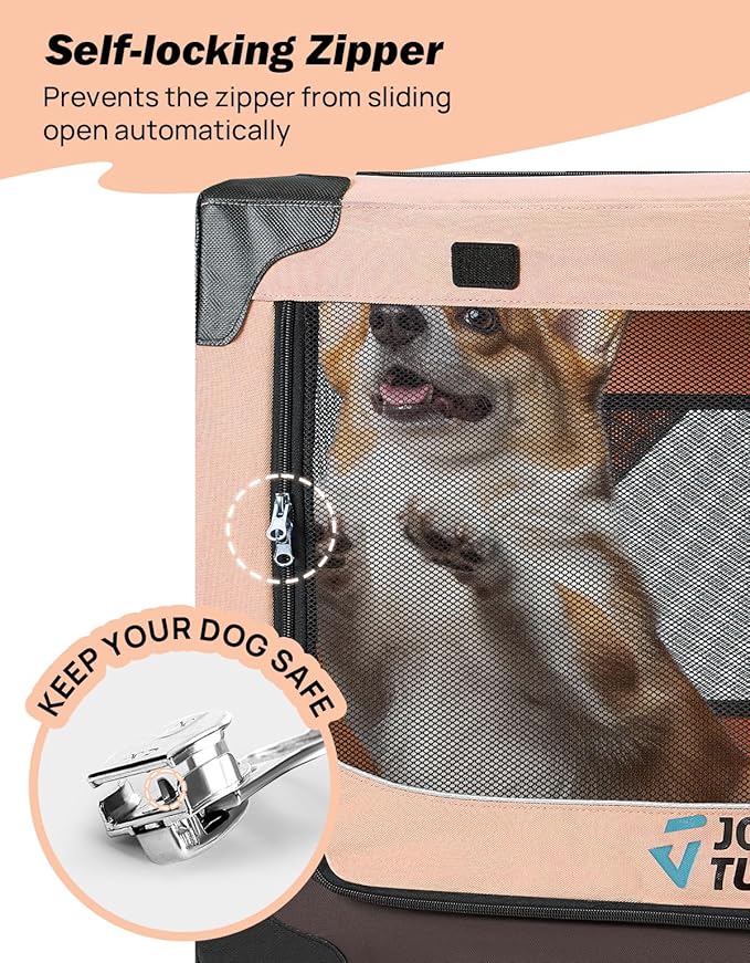JOYTUTUS Collapsible Dog Crate, 20 Inch Portable Pet Crate for Car, Travel Foldable pet Crate for Puppy/Small Dog 18 lbs, Soft Cat Carrier Fit for Indoor & Outdoor/Car Back Seat/Trunk (Orange)